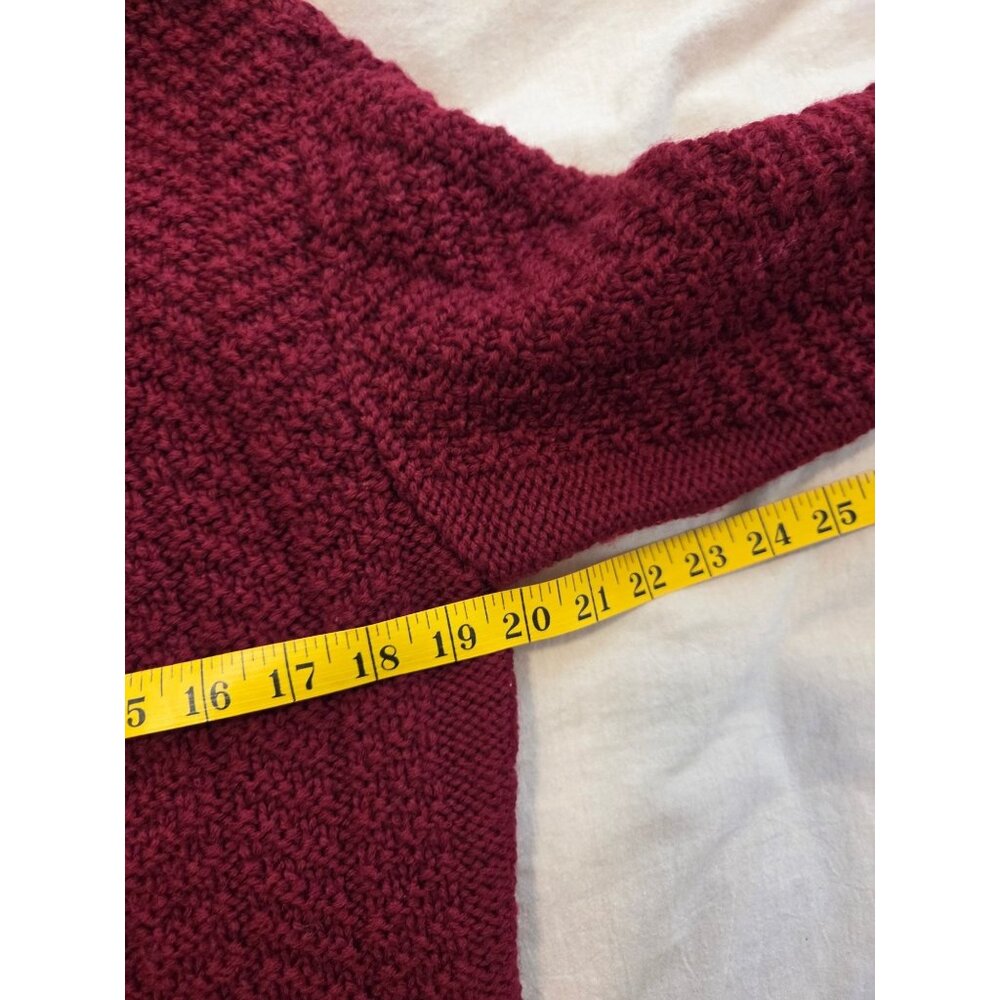 VTG Womens Red 100% Wool Shawl Cardigan Sweater L peplum chunky Academia classic - Picture 3 of 11